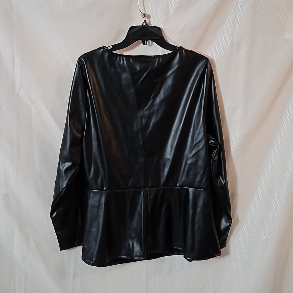 Ashley Stewart Faux Leather Peplum Top sz 18/20 Black NWT - Picture 5 of 7